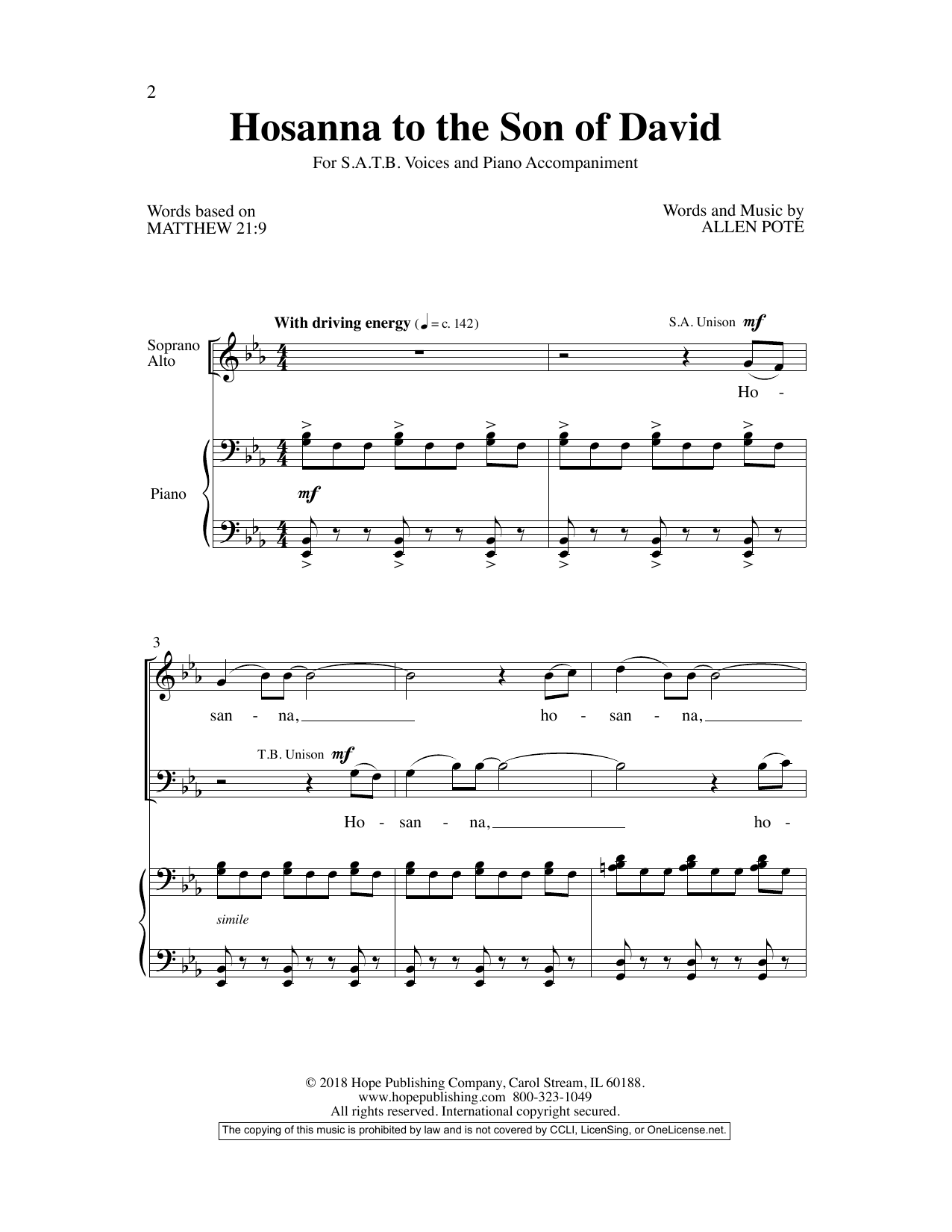 Download Allen Pote Hosanna To The Son Of David Sheet Music