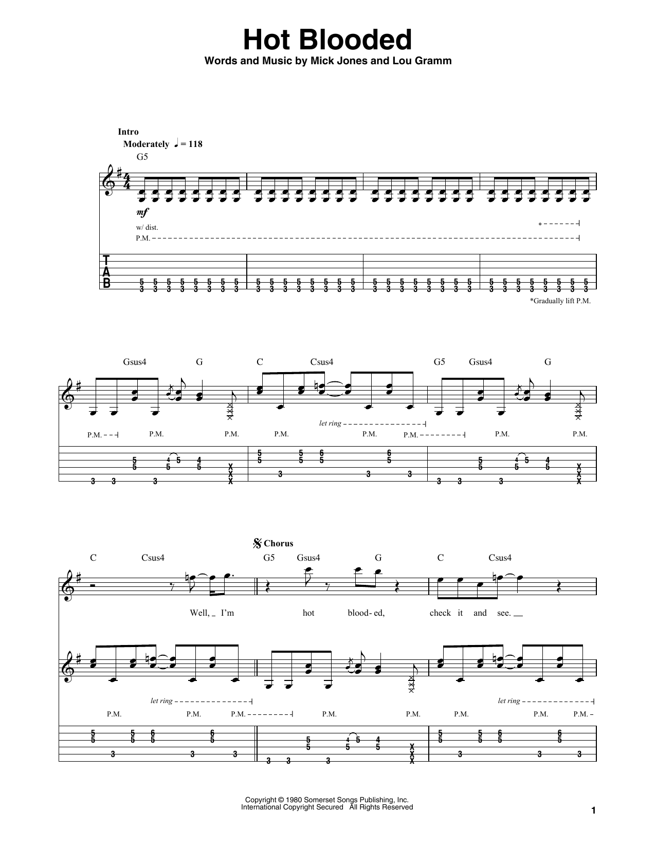 Download Foreigner Hot Blooded Sheet Music