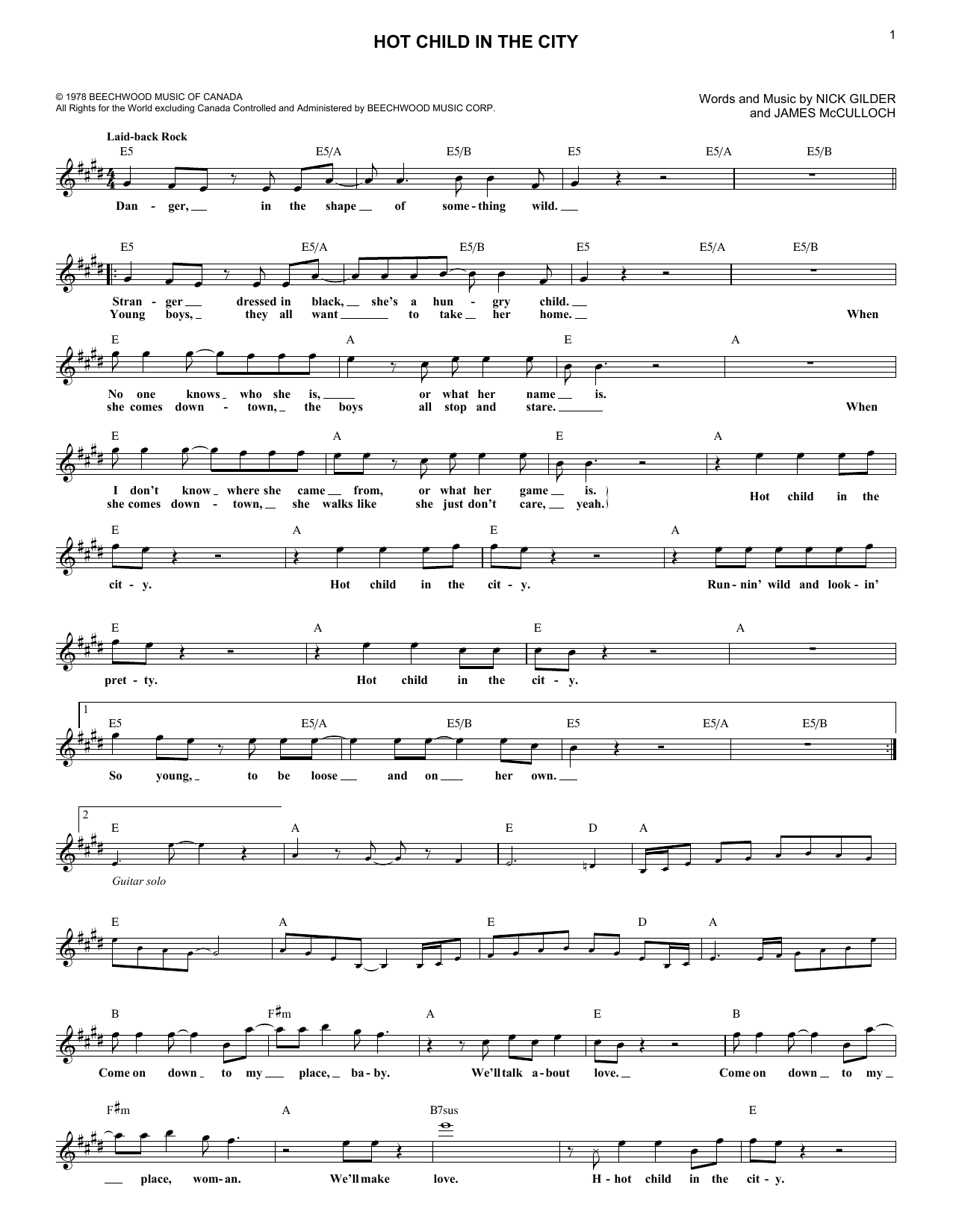 Download Nick Gilder Hot Child In The City Sheet Music