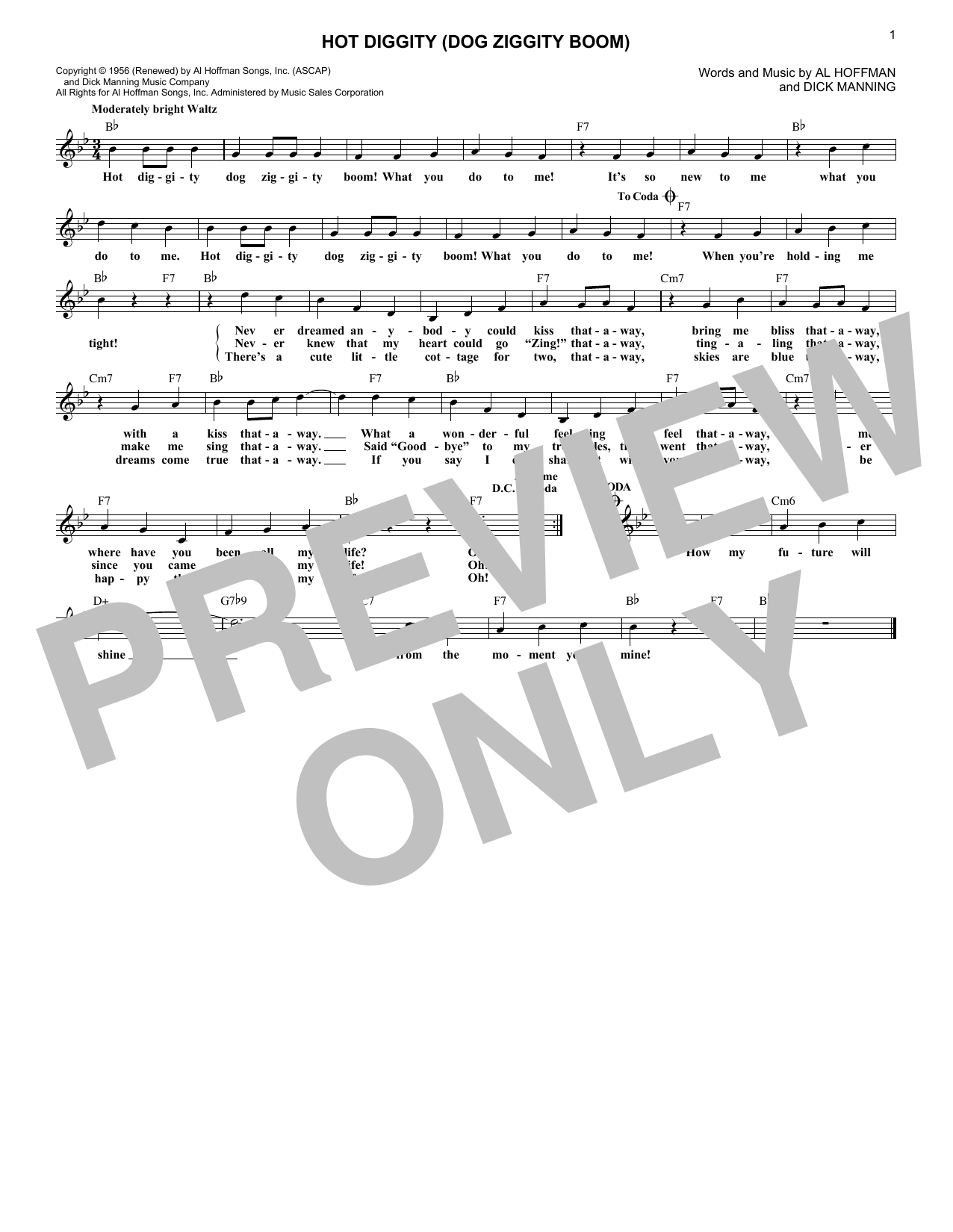Download Perry Como Hot Diggity (Dog Ziggity Boom) Sheet Music