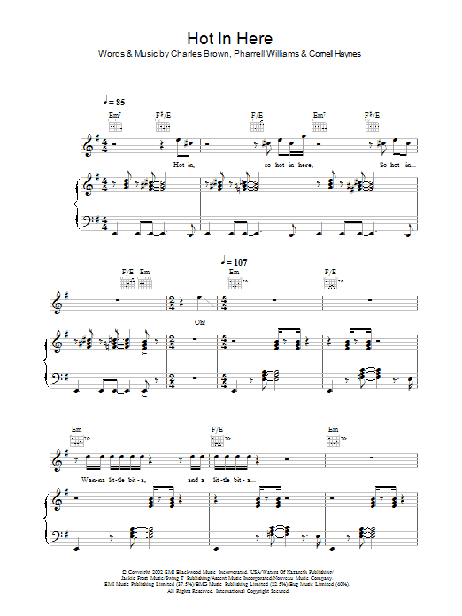 Download Nelly Hot In Here Sheet Music