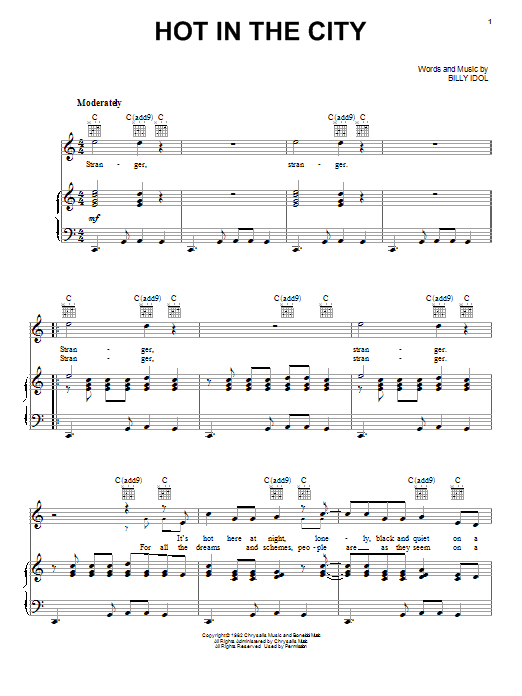 Download Billy Idol Hot In The City Sheet Music