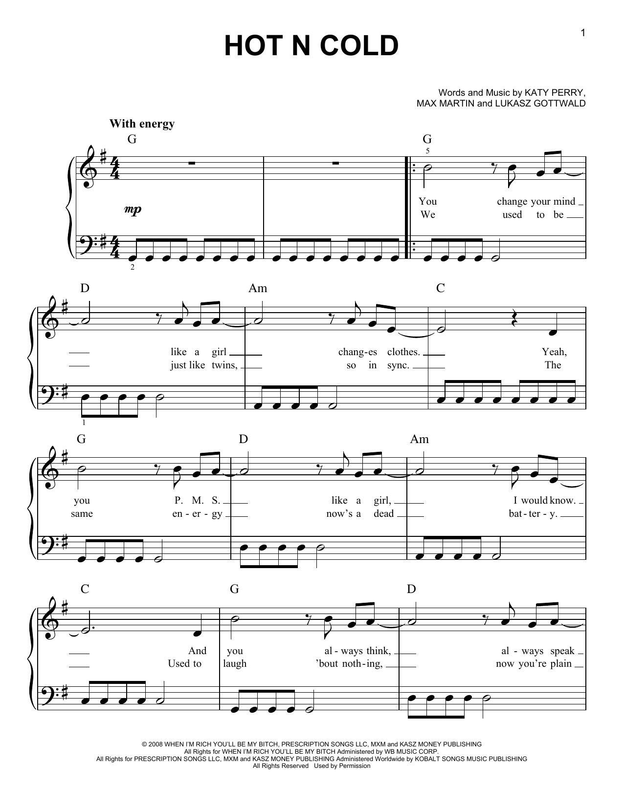 Download Katy Perry Hot N Cold Sheet Music