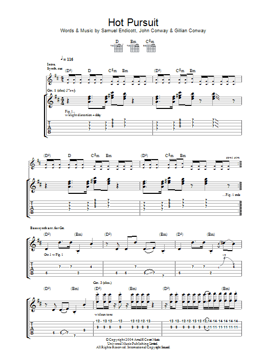 Download The Bravery Hot Pursuit Sheet Music