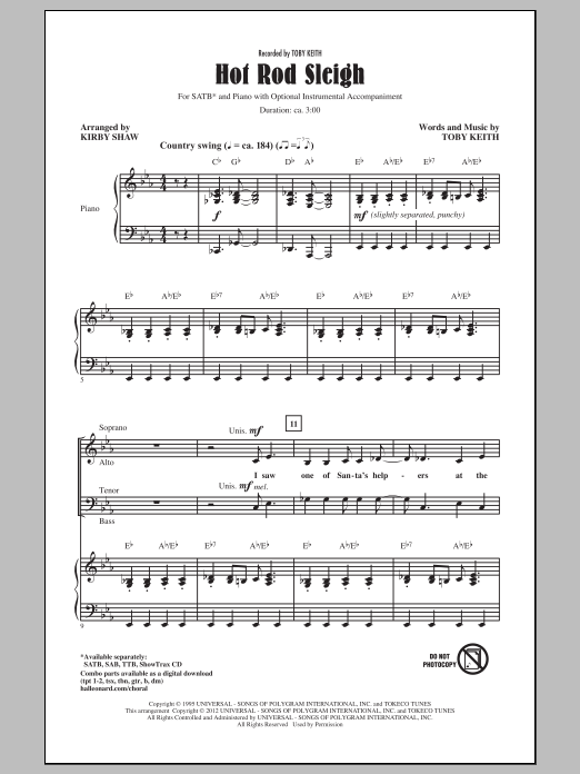 Download Toby Keith Hot Rod Sleigh (arr. Kirby Shaw) Sheet Music