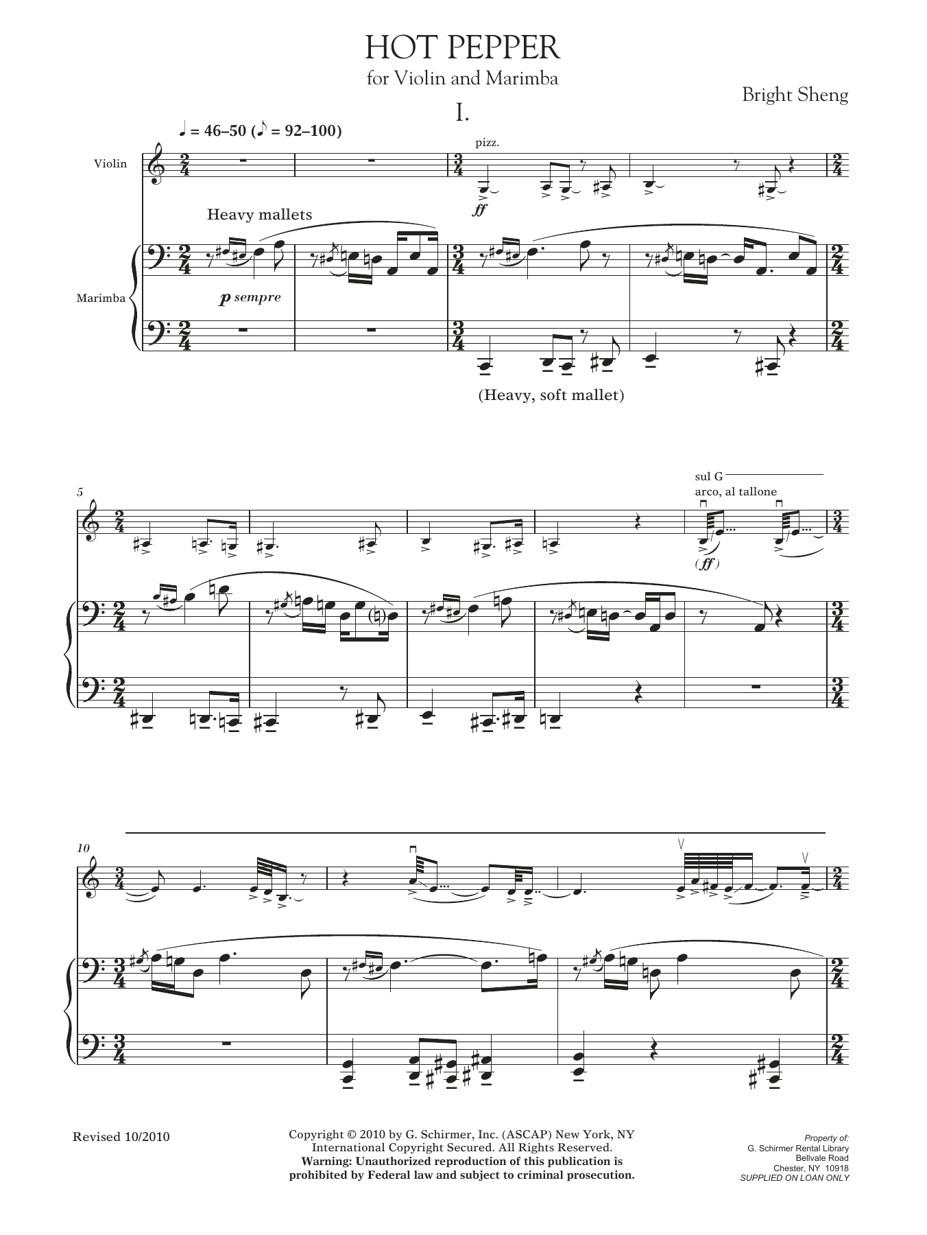 Bright Sheng Hot Pepper sheet music notes printable PDF score