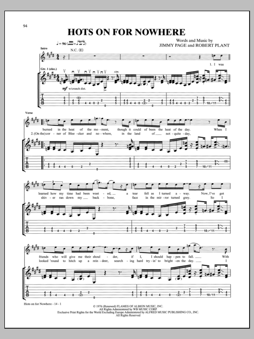 Download Led Zeppelin Hots On For Nowhere Sheet Music