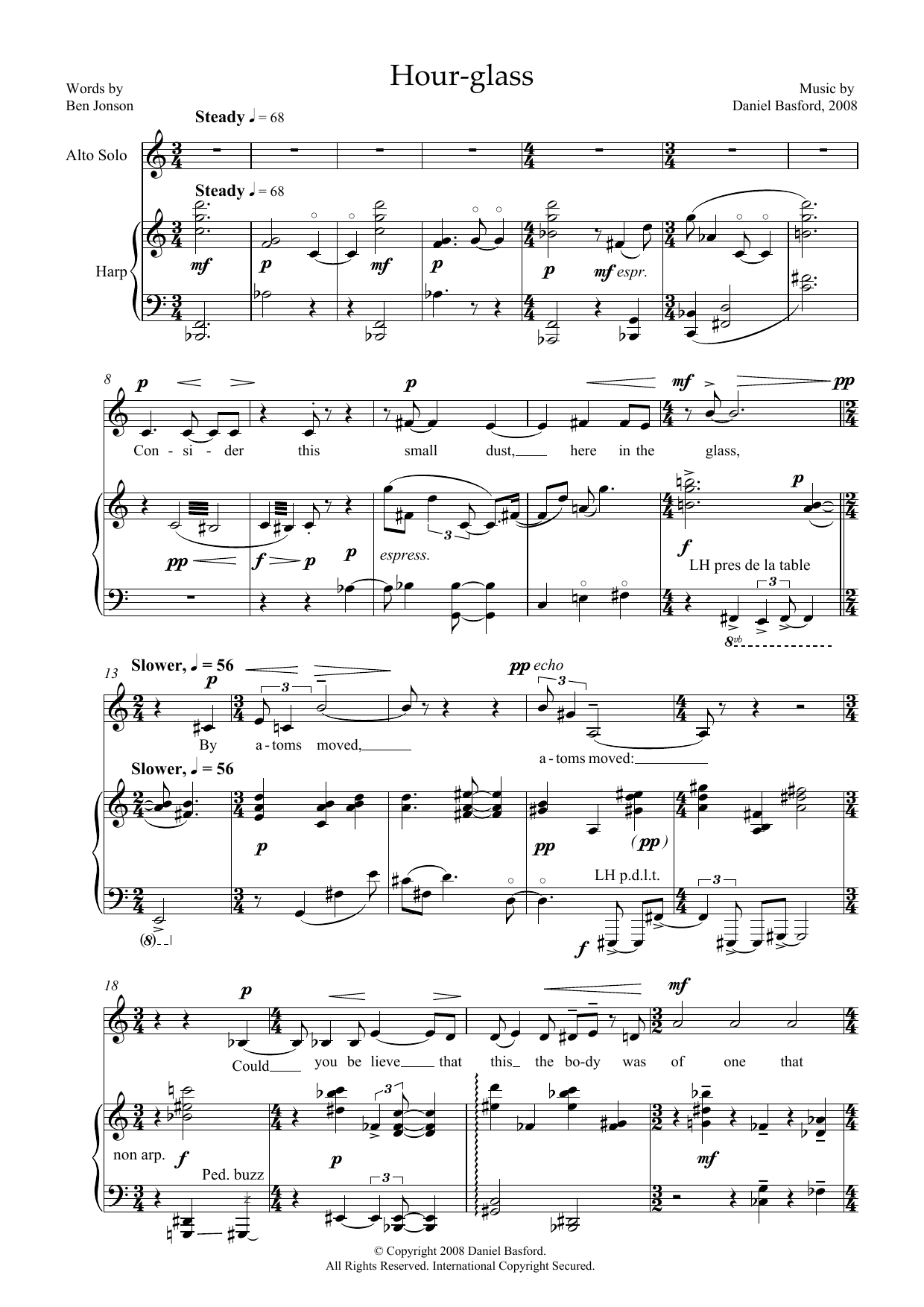 Download Daniel Basford Hour-glass (for alto & harp) Sheet Music