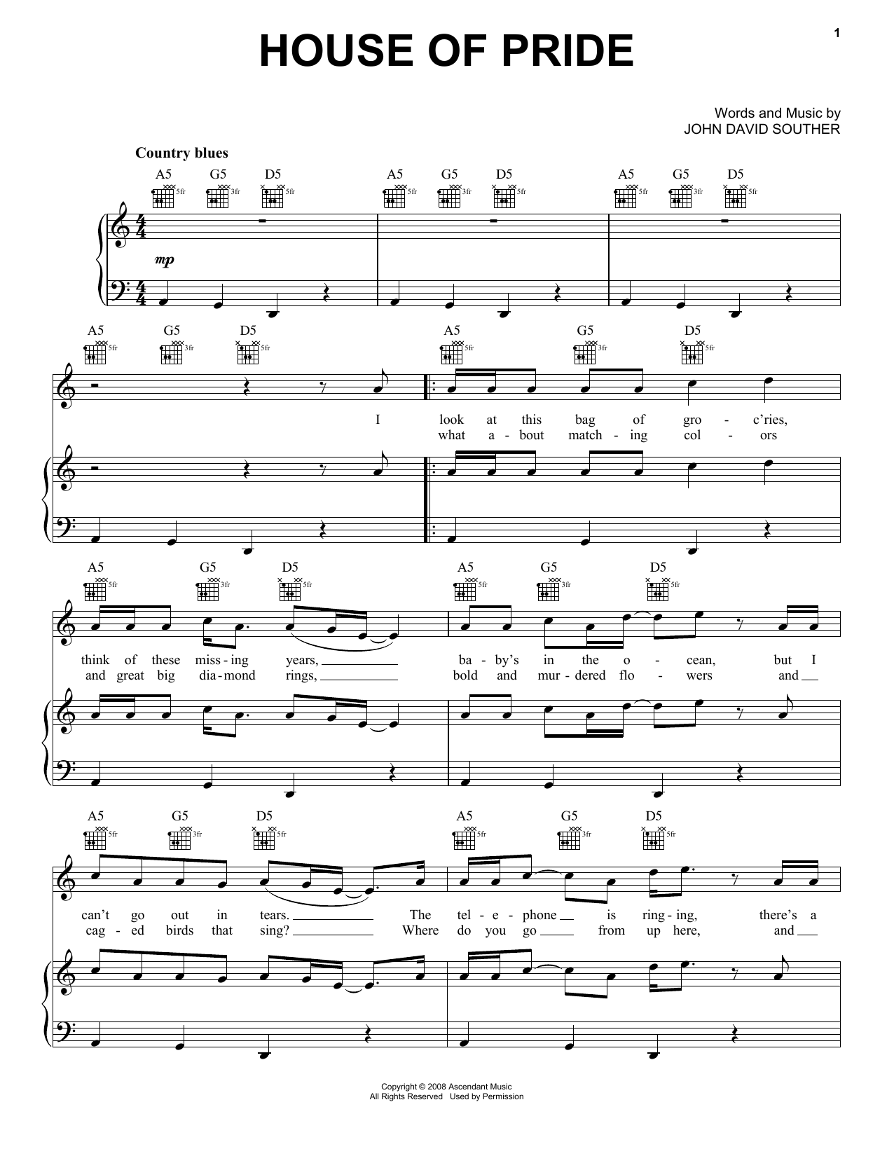 Download J.D. Souther House Of Pride Sheet Music