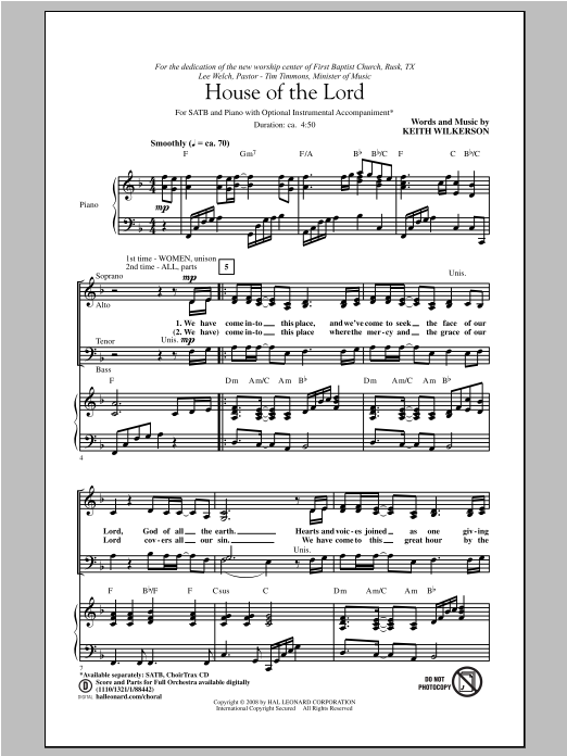 Download Keith Wilkerson House Of The Lord Sheet Music