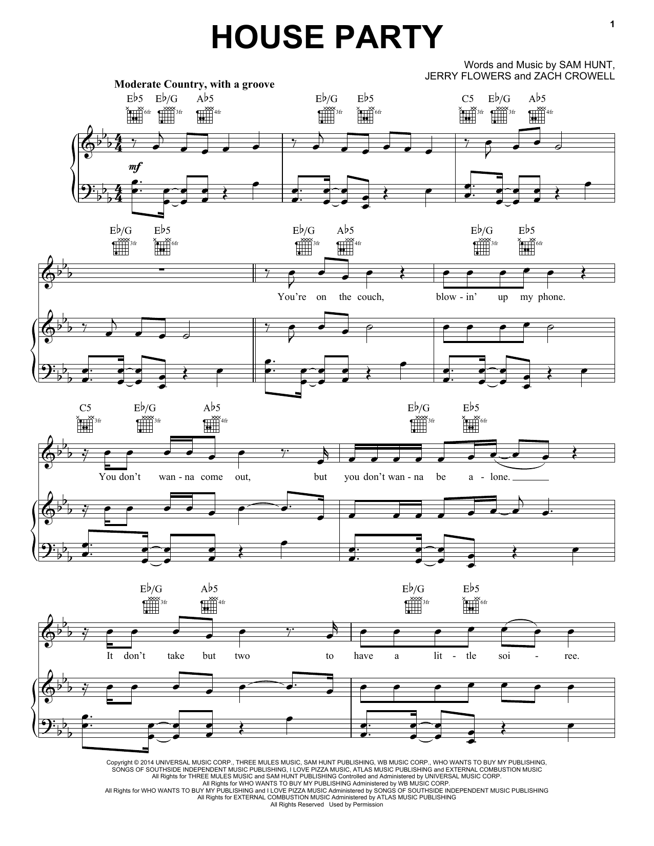 Download Sam Hunt House Party Sheet Music