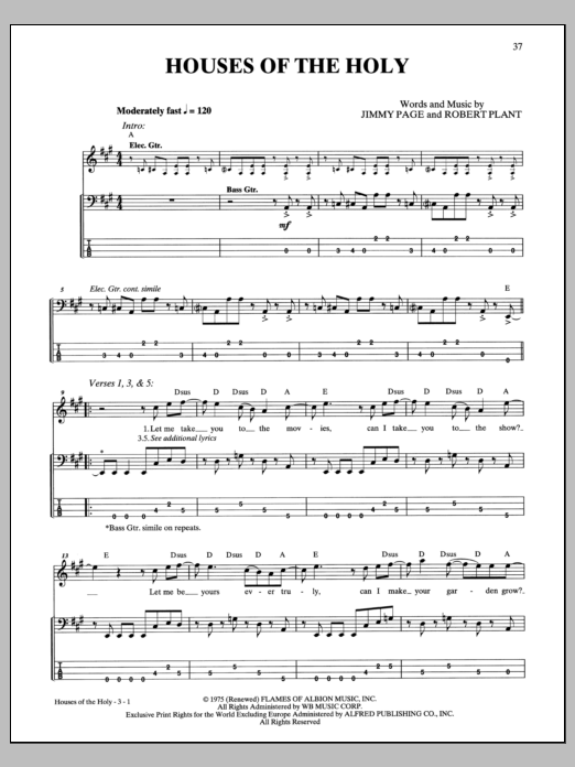 Download Led Zeppelin Houses Of The Holy Sheet Music