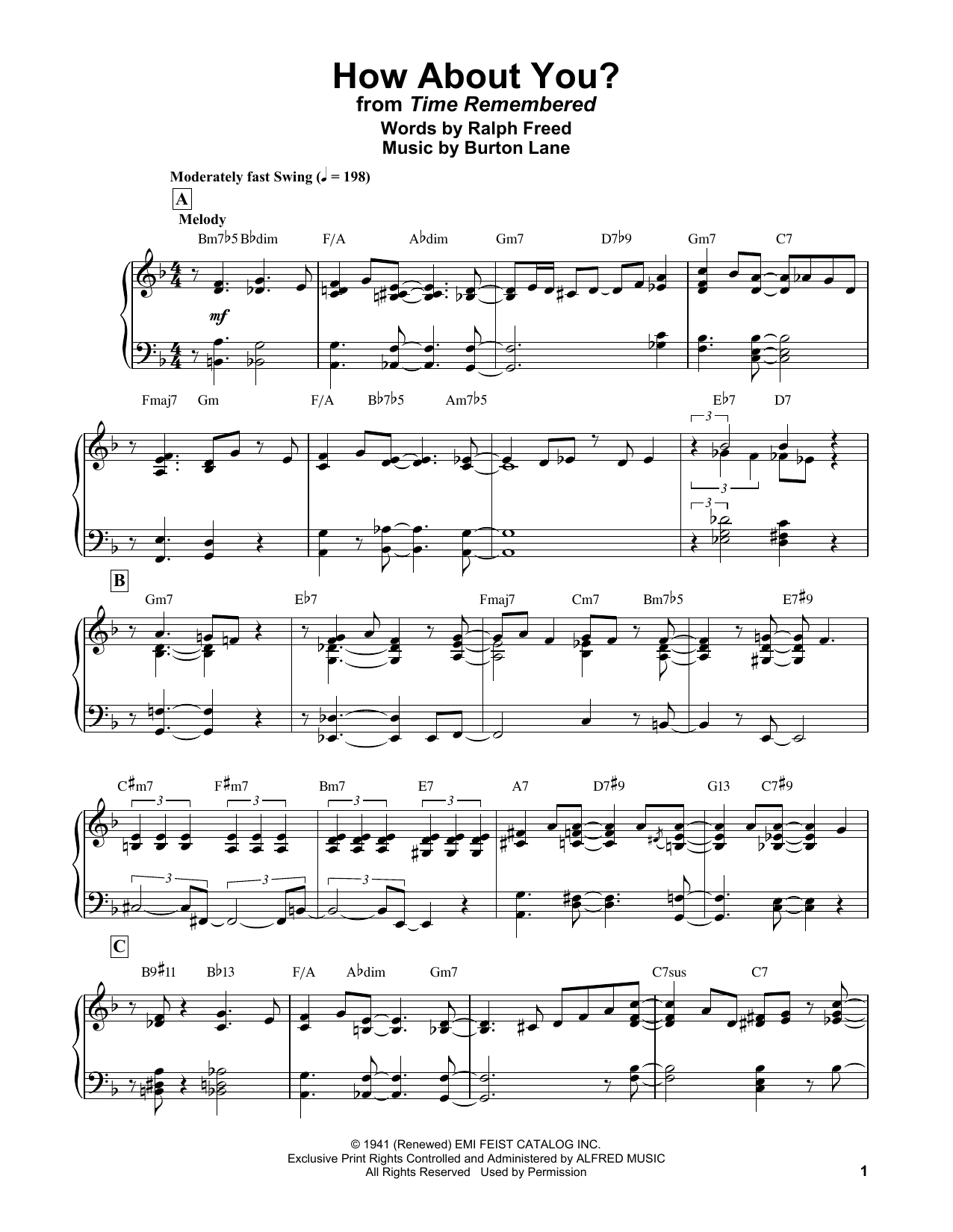Download Bill Evans How About You? Sheet Music