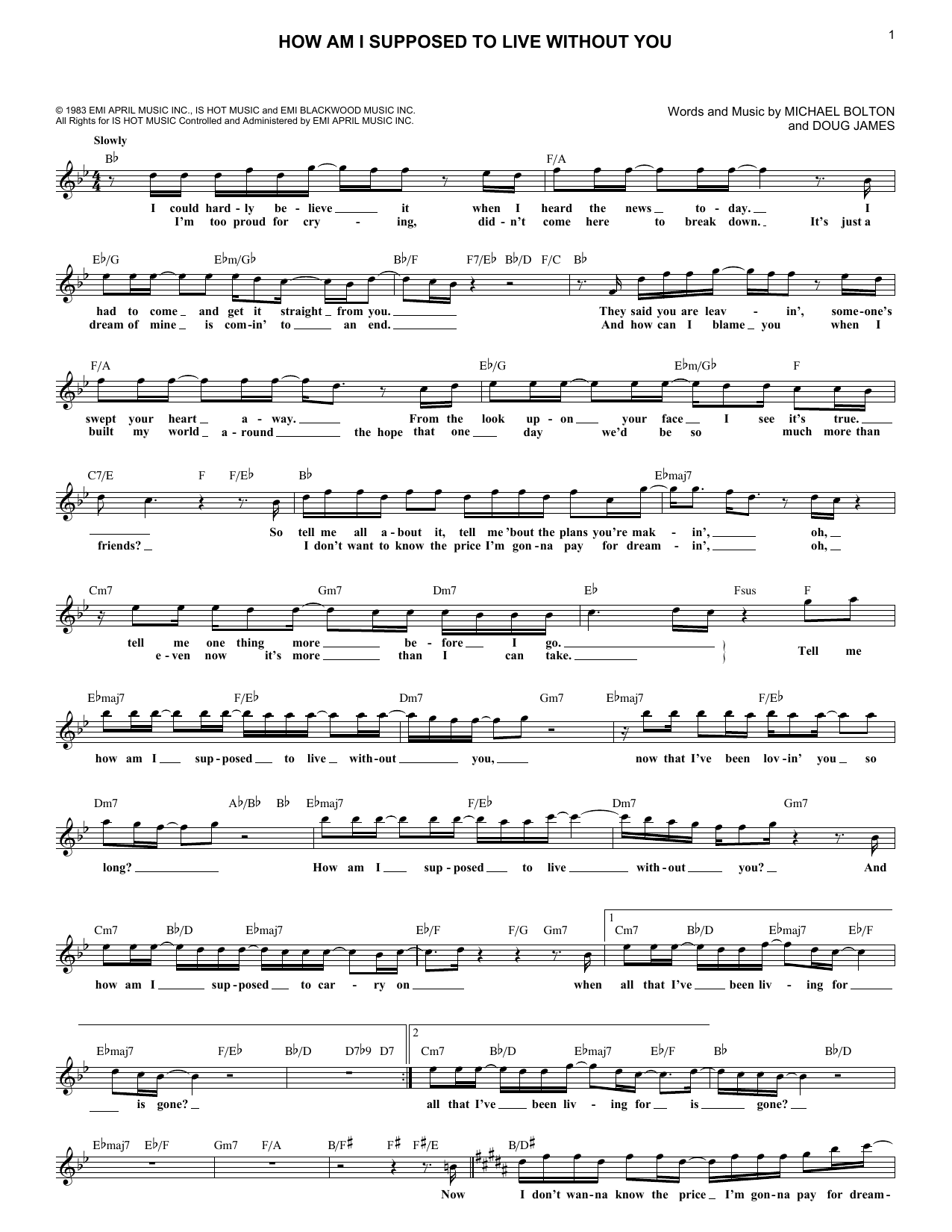 Download Michael Bolton How Am I Supposed To Live Without You Sheet Music