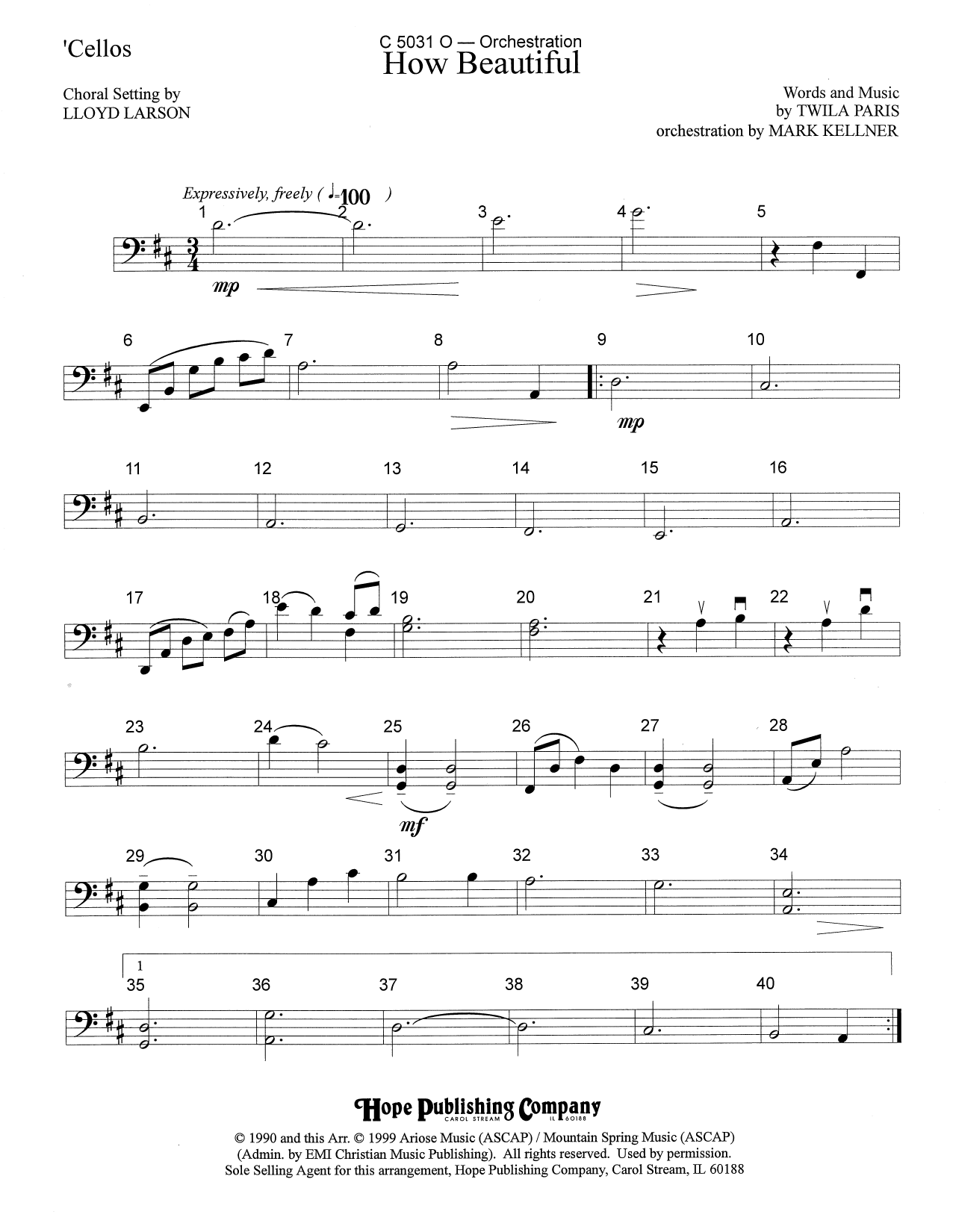 Download Mark Kellner How Beautiful - Cello Sheet Music
