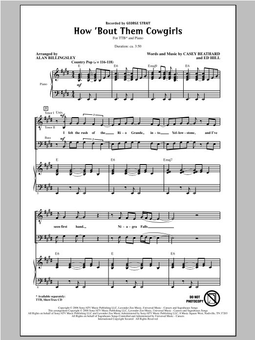 Download George Strait How 'Bout Them Cowgirls (arr. Alan Bill Sheet Music