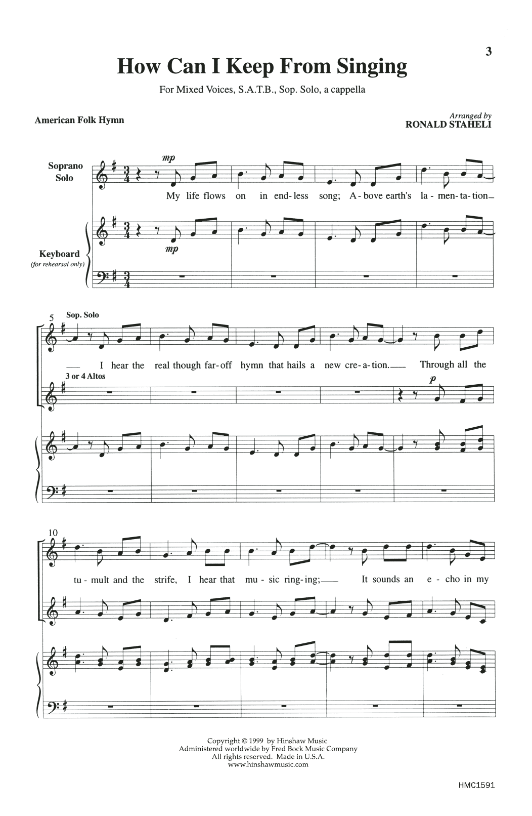 Download American Folk Hymn How Can I Keep From Singing (arr. Ronal Sheet Music