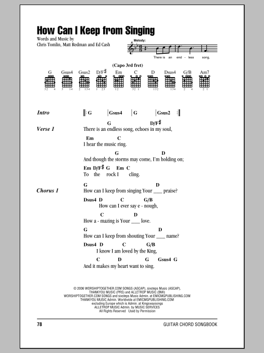 Download Chris Tomlin How Can I Keep From Singing Sheet Music