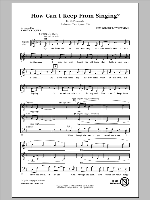 Download Robert Lowry How Can I Keep From Singing (arr. Emily Sheet Music
