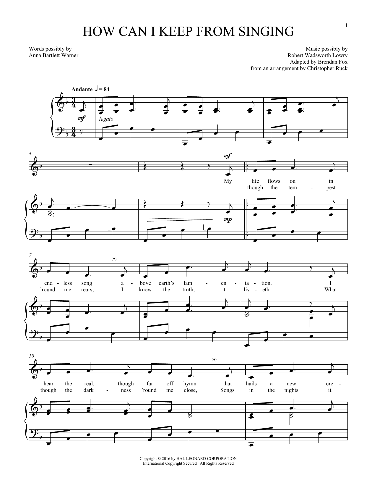 Download Robert Lowry How Can I Keep From Singing Sheet Music