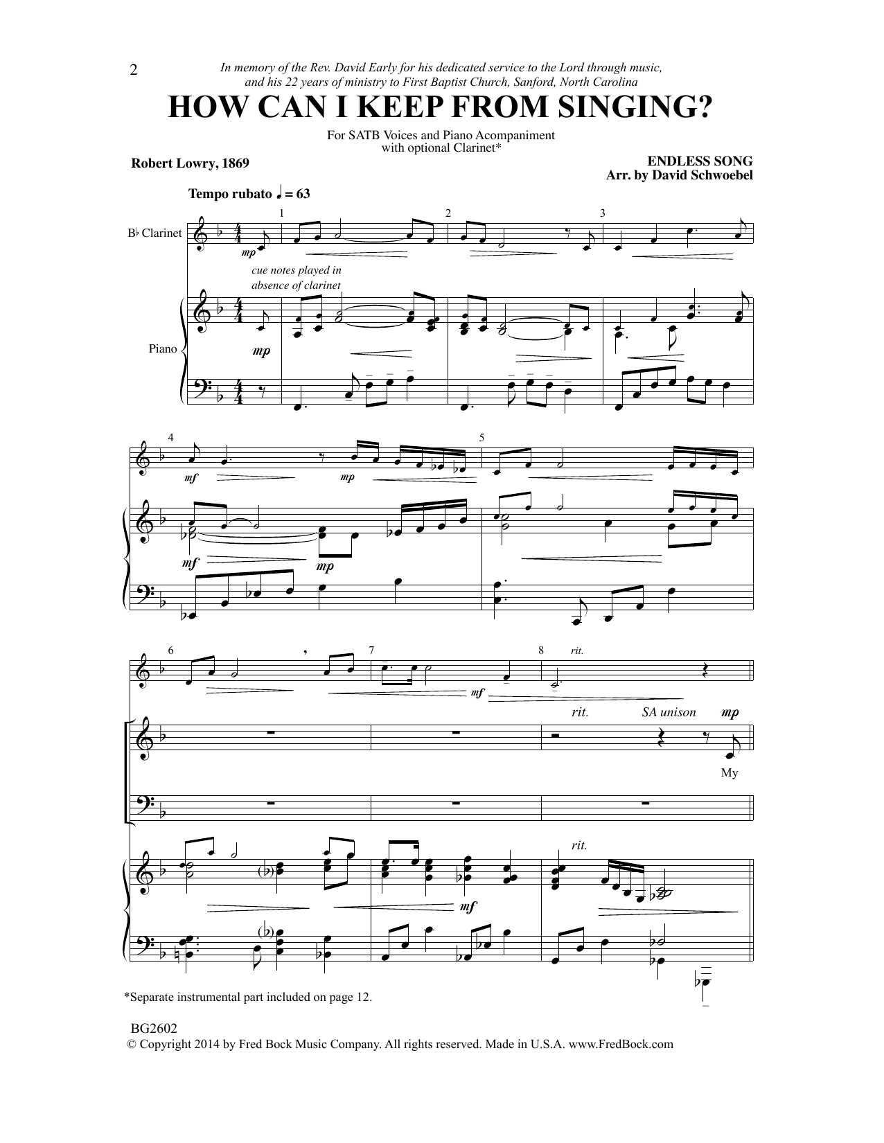Download David Schwoebel How Can I Keep from Singing? Sheet Music