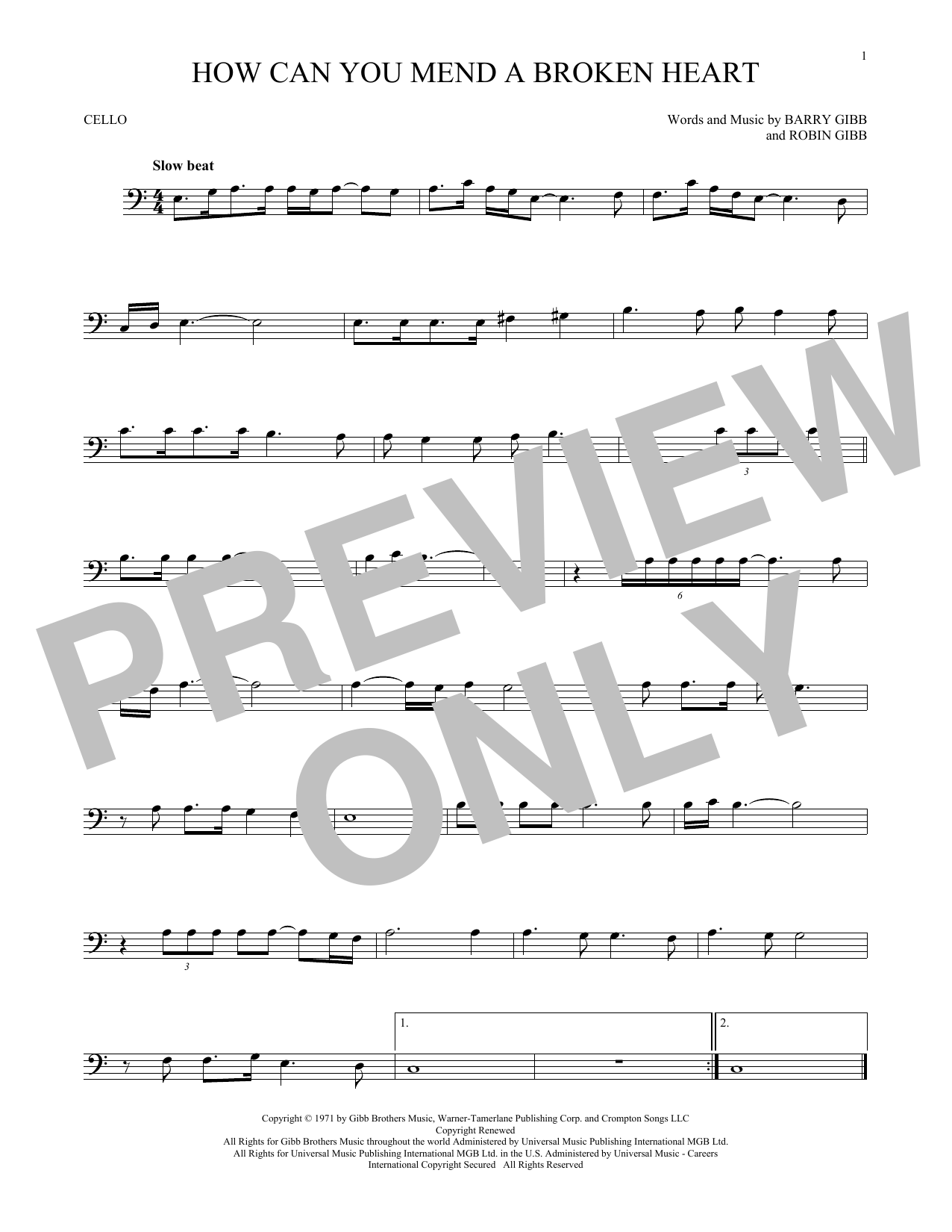 Download Bee Gees How Can You Mend A Broken Heart Sheet Music