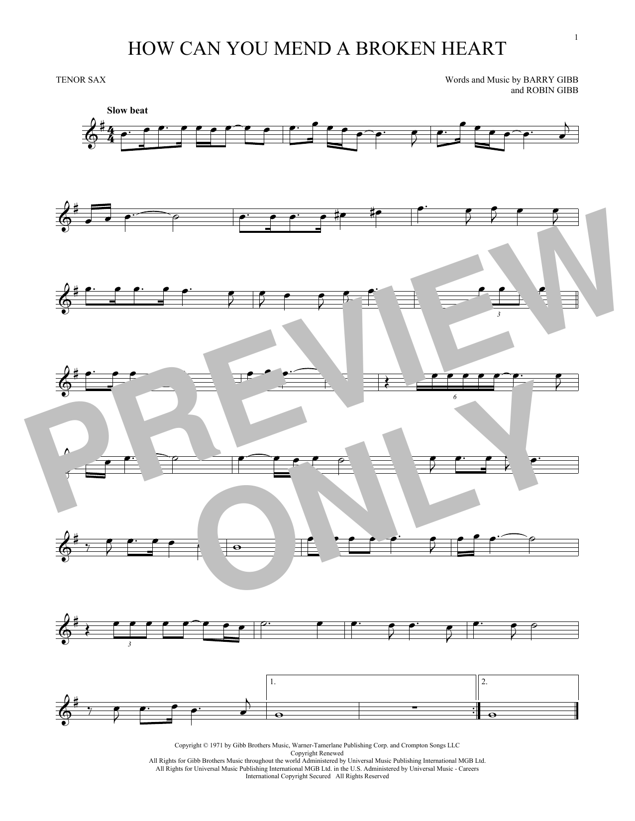 Download The Bee Gees How Can You Mend A Broken Heart Sheet Music