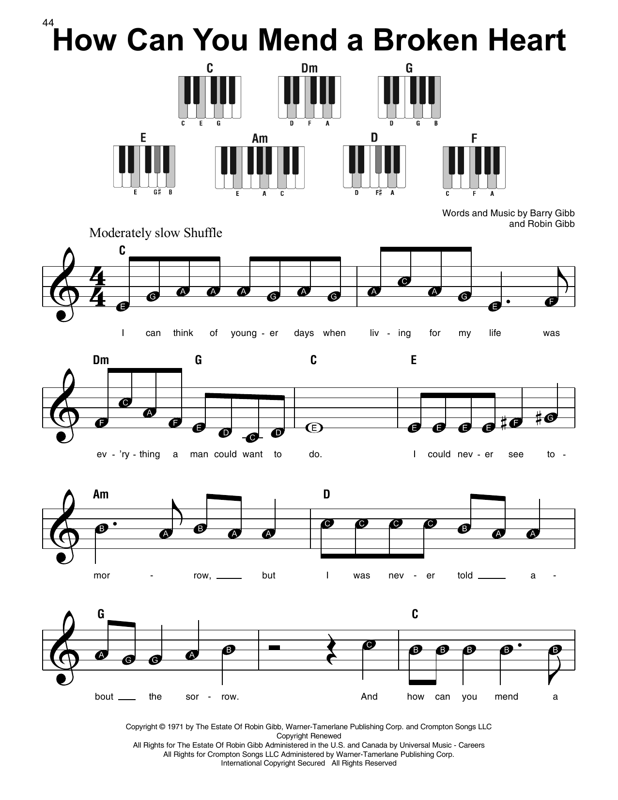 Download The Bee Gees How Can You Mend A Broken Heart Sheet Music