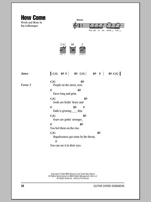 Download Ray LaMontagne How Come Sheet Music