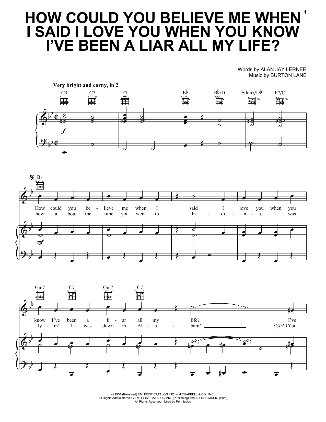 Download Alan Jay Lerner How Could You Believe Me When I Said I Sheet Music