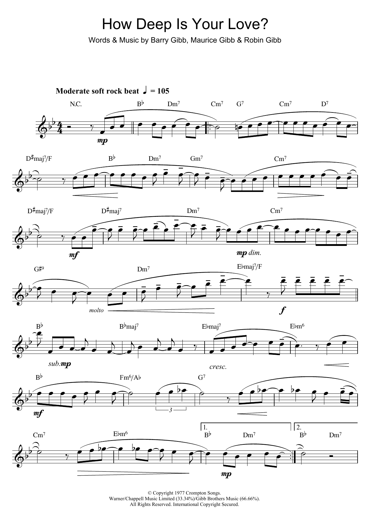 Download Bee Gees How Deep Is Your Love Sheet Music