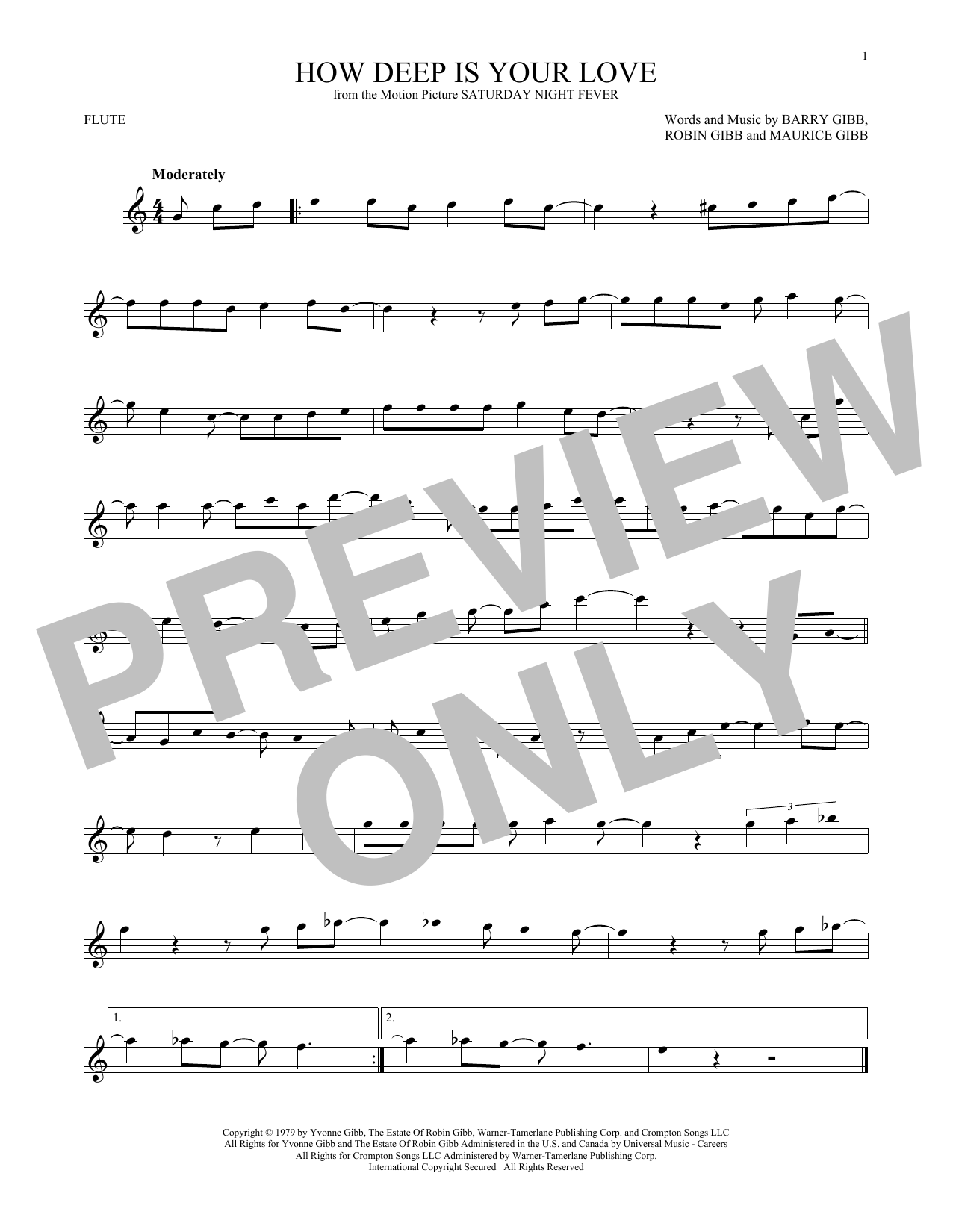 Download The Bee Gees How Deep Is Your Love Sheet Music