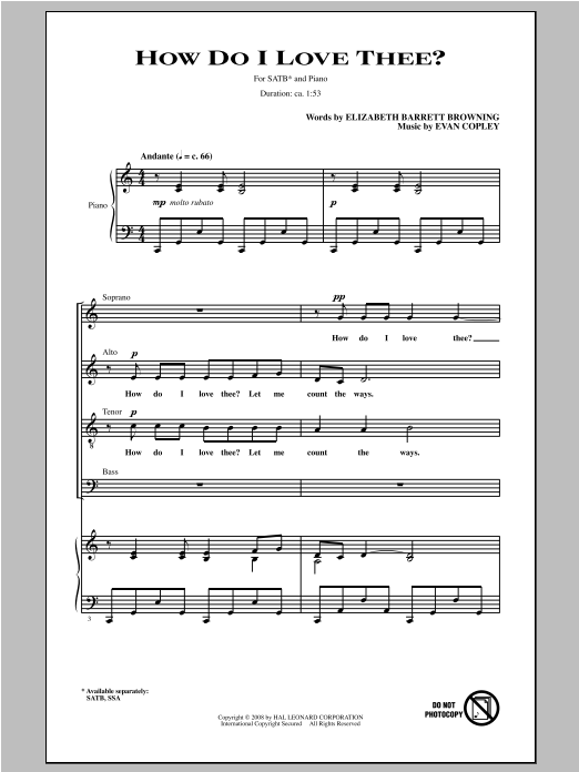 Download Evan Copley How Do I Love Thee? Sheet Music