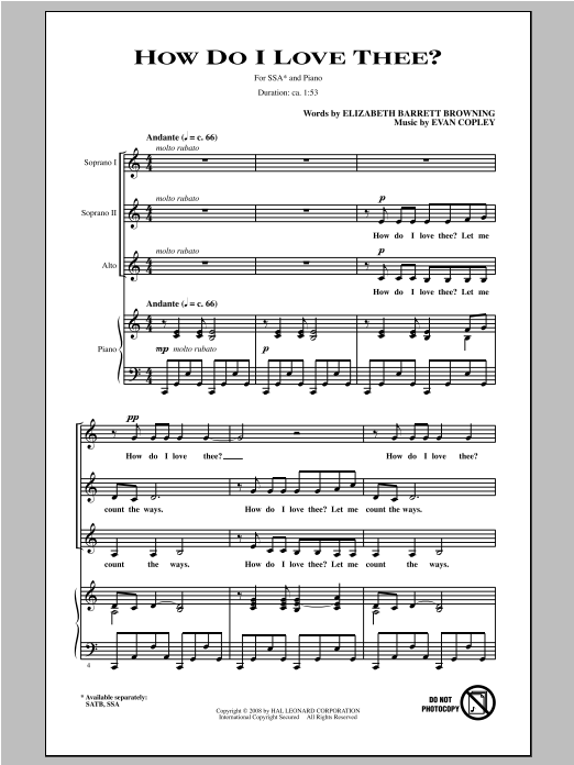 Download Evan Copley How Do I Love Thee? Sheet Music