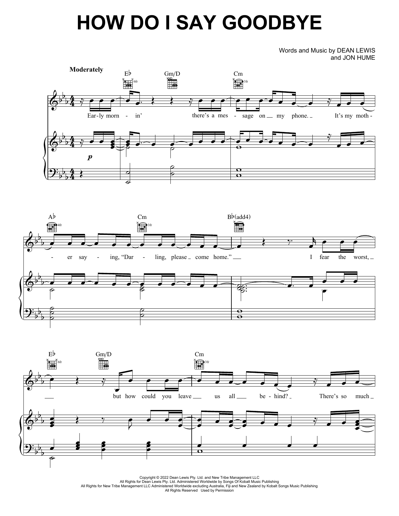 Download Dean Lewis How Do I Say Goodbye Sheet Music