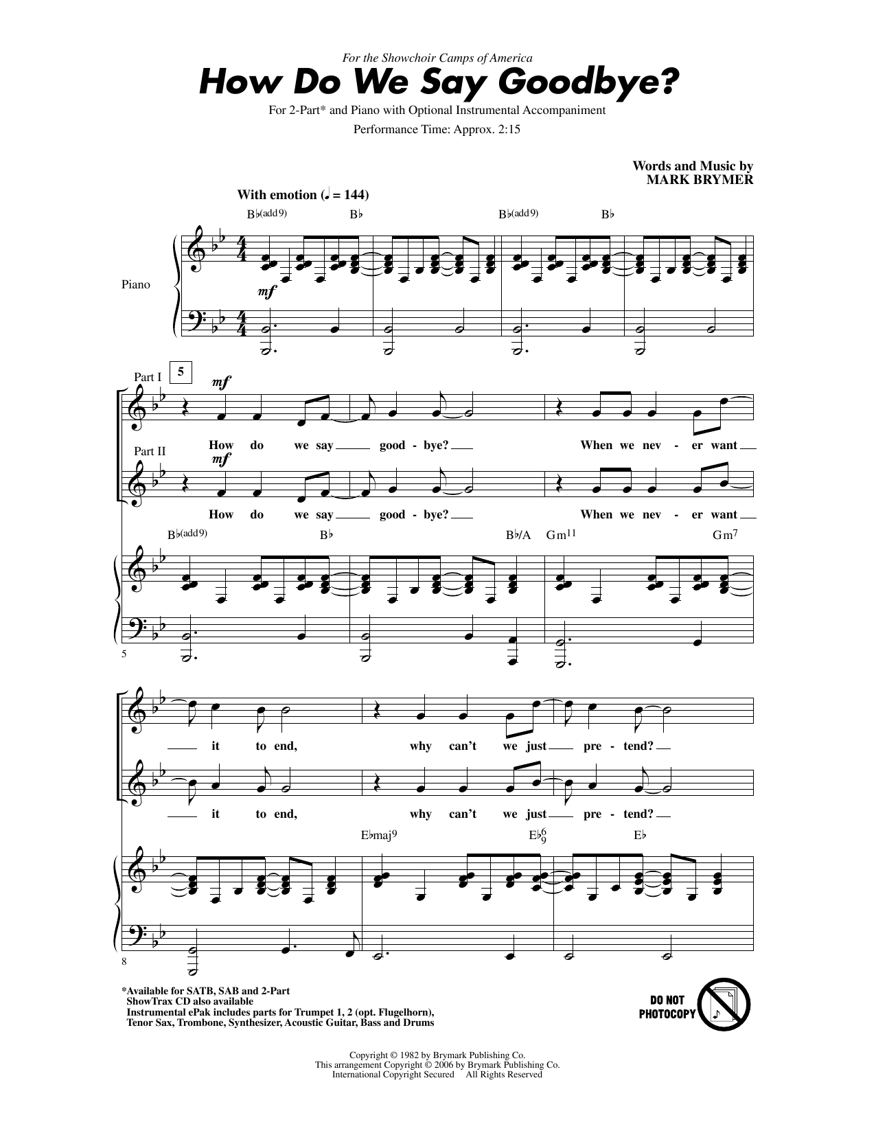 Download Mark Brymer How Do We Say Goodbye Sheet Music