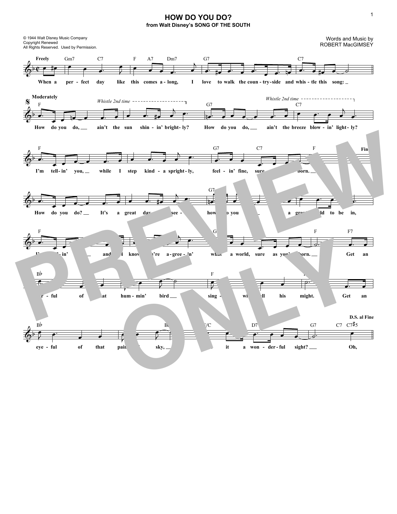 Download Robert MacGimsey How Do You Do? (from Song Of The South) Sheet Music