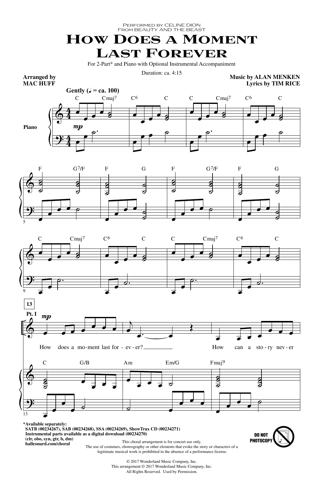 Download Mac Huff How Does A Moment Last Forever Sheet Music