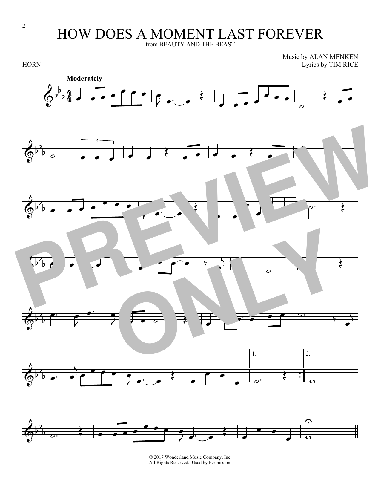 Download Alan Menken How Does A Moment Last Forever Sheet Music