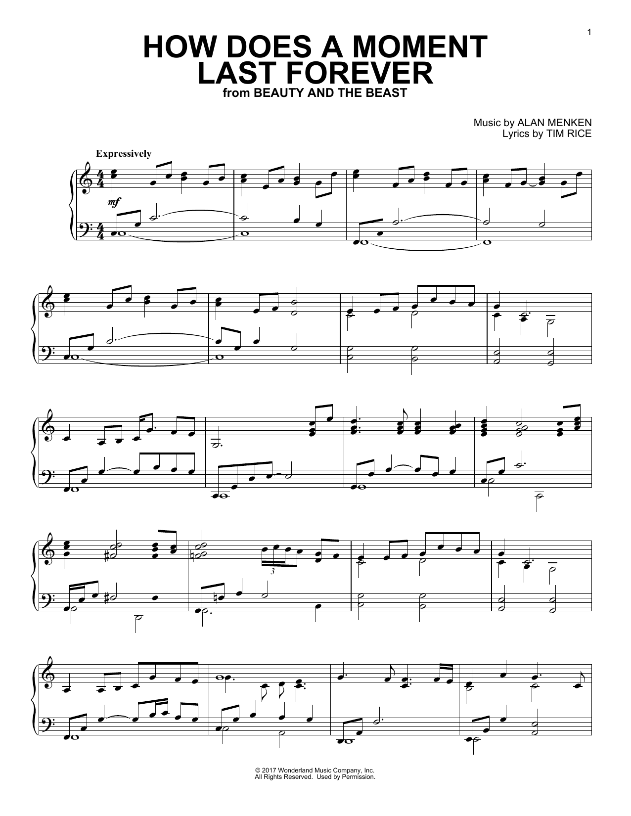 Download Alan Menken How Does A Moment Last Forever (from Be Sheet Music