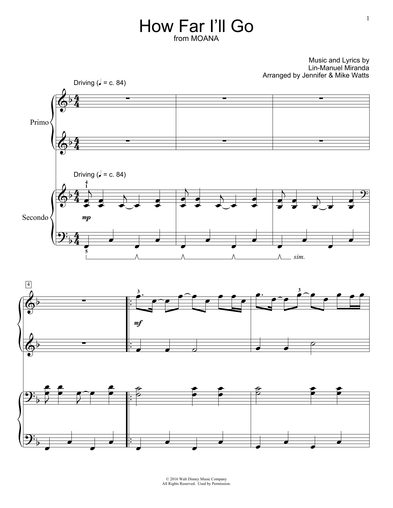 Download Jennifer and Mike Watts How Far I'll Go (from Moana) Sheet Music