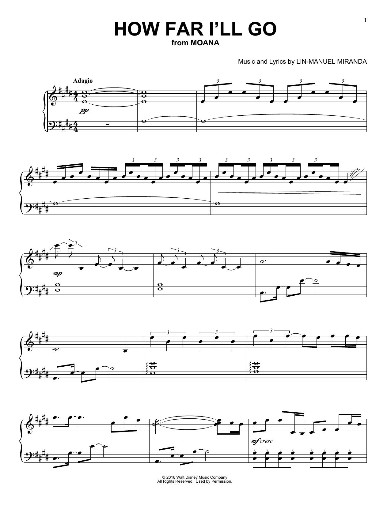 Download Lin-Manuel Miranda How Far I'll Go (from Moana) [Classical Sheet Music
