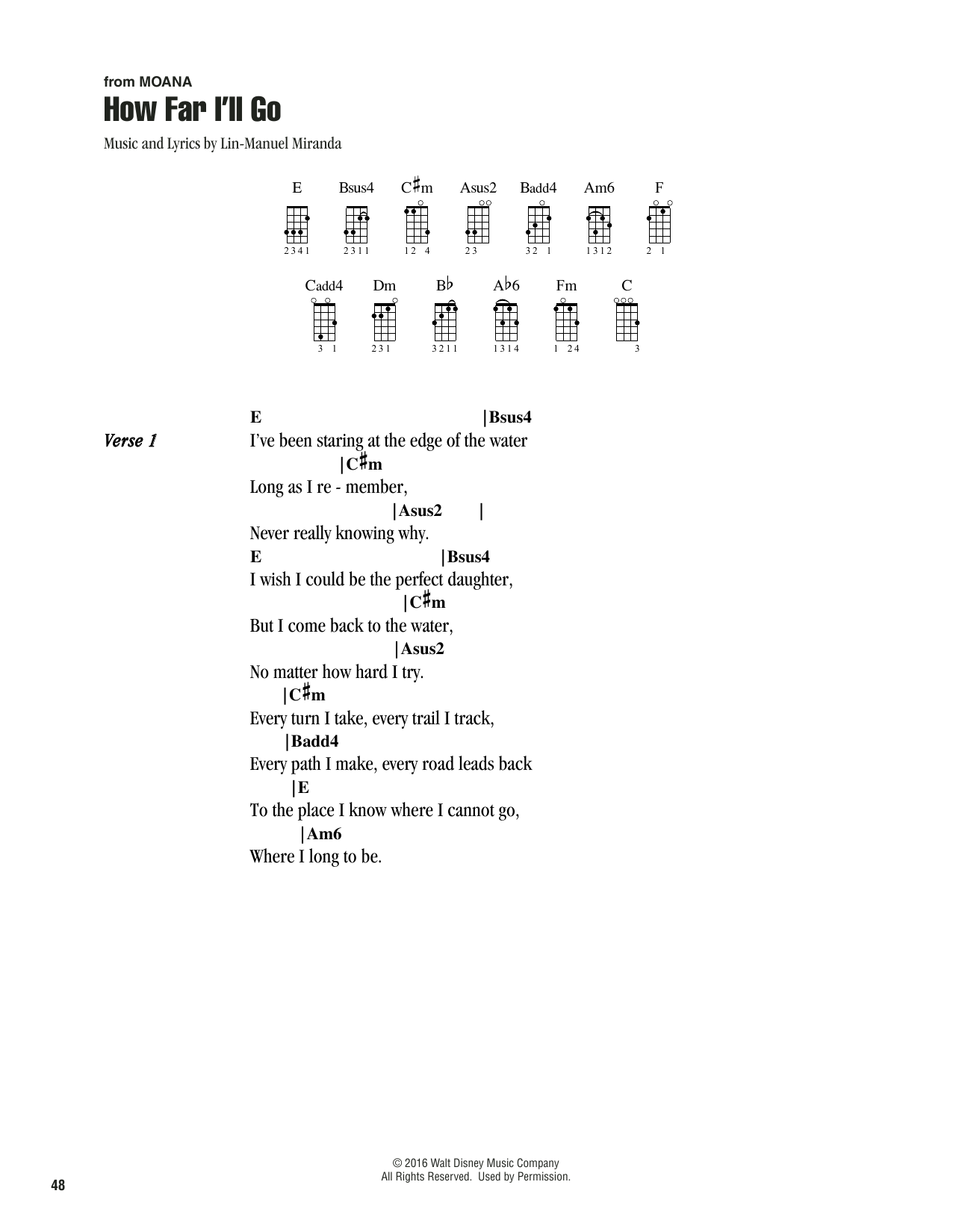 Lin-Manuel Miranda How Far I'll Go (from Moana) sheet music notes printable PDF score