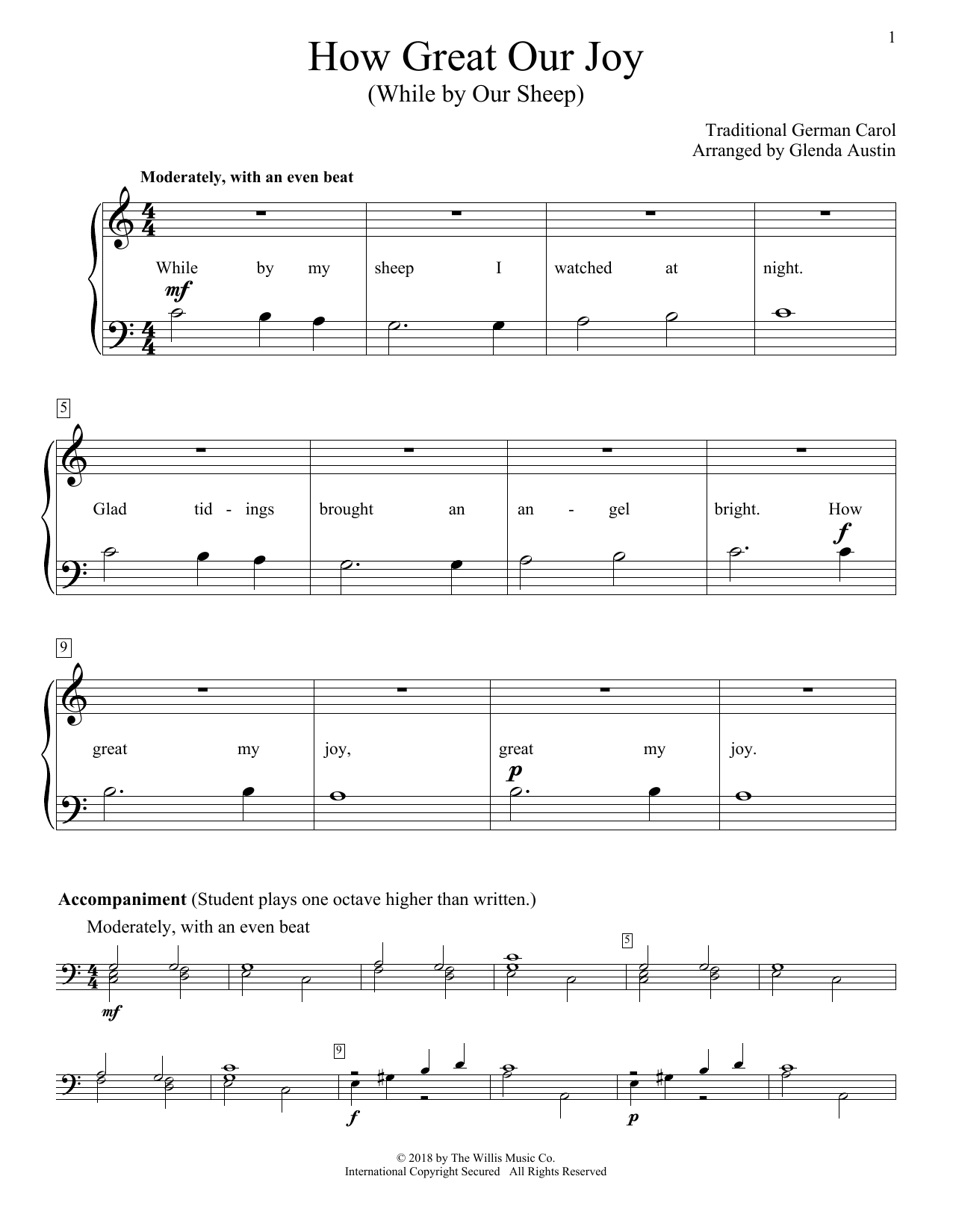 Download Glenda Austin How Great Our Joy (While By Our Sheep) Sheet Music