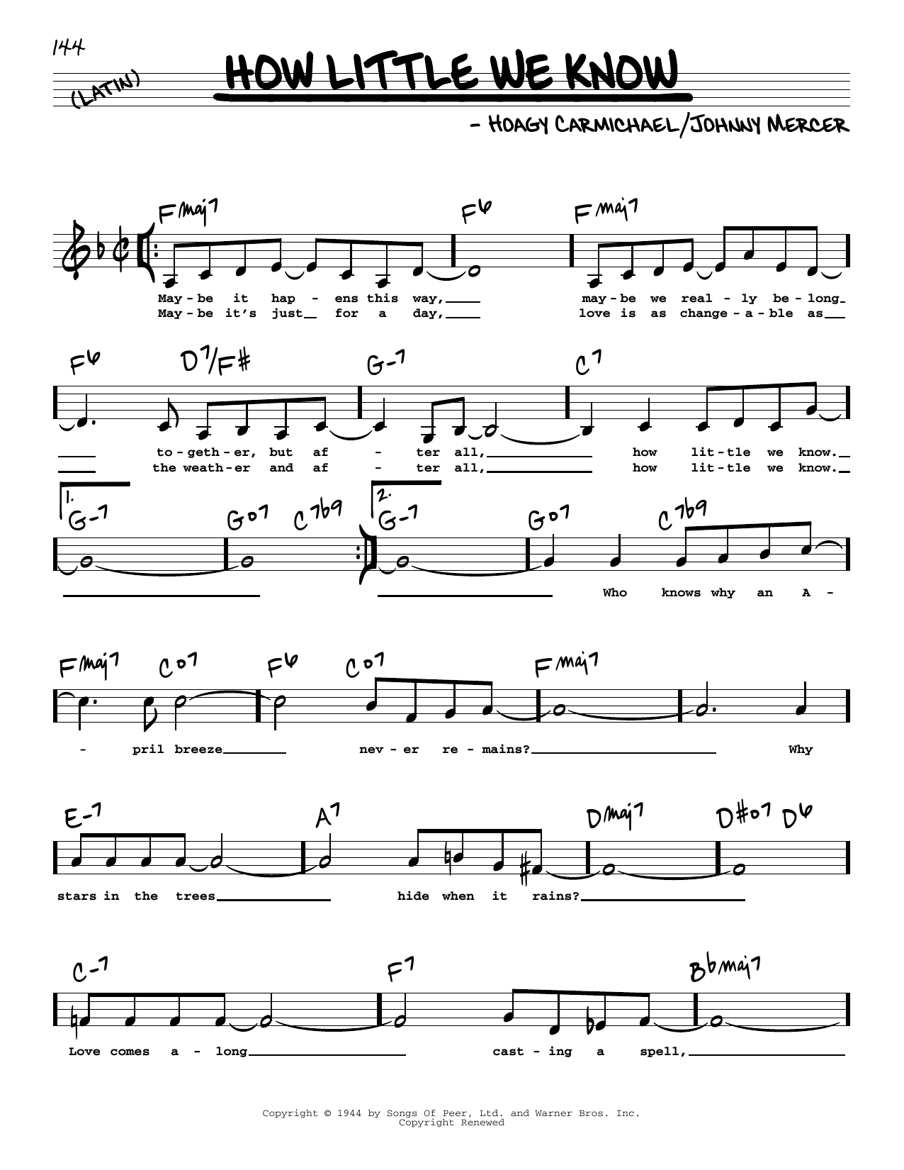 Hoagy Carmichael How Little We Know (Low Voice) sheet music notes printable PDF score