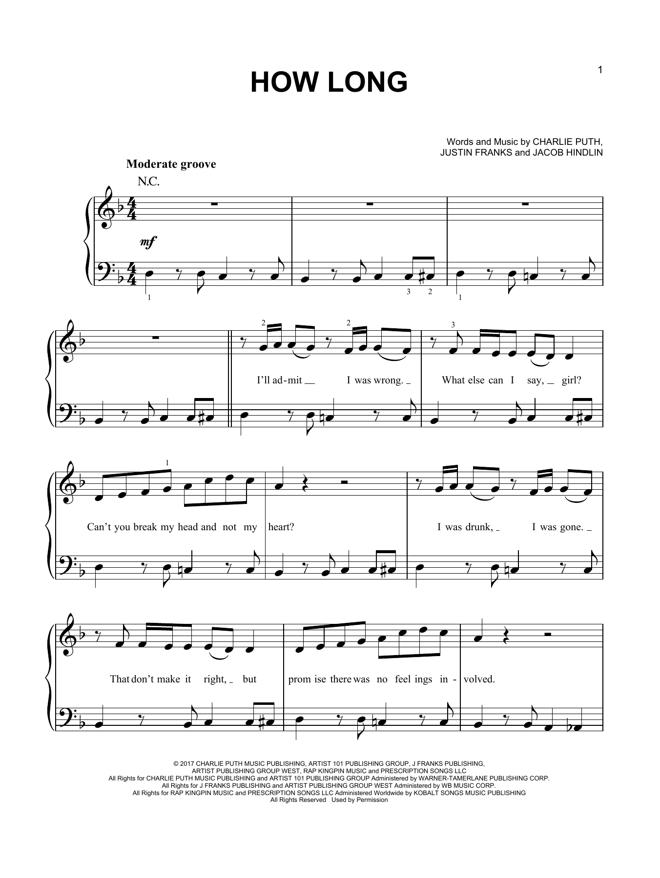 Download Charlie Puth How Long Sheet Music