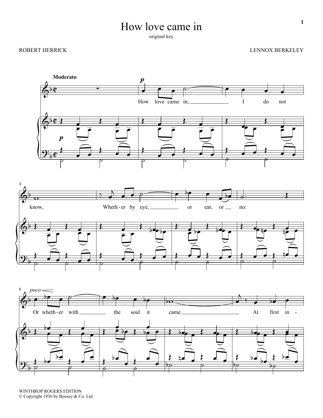 Download Herrick How Love Came In Sheet Music