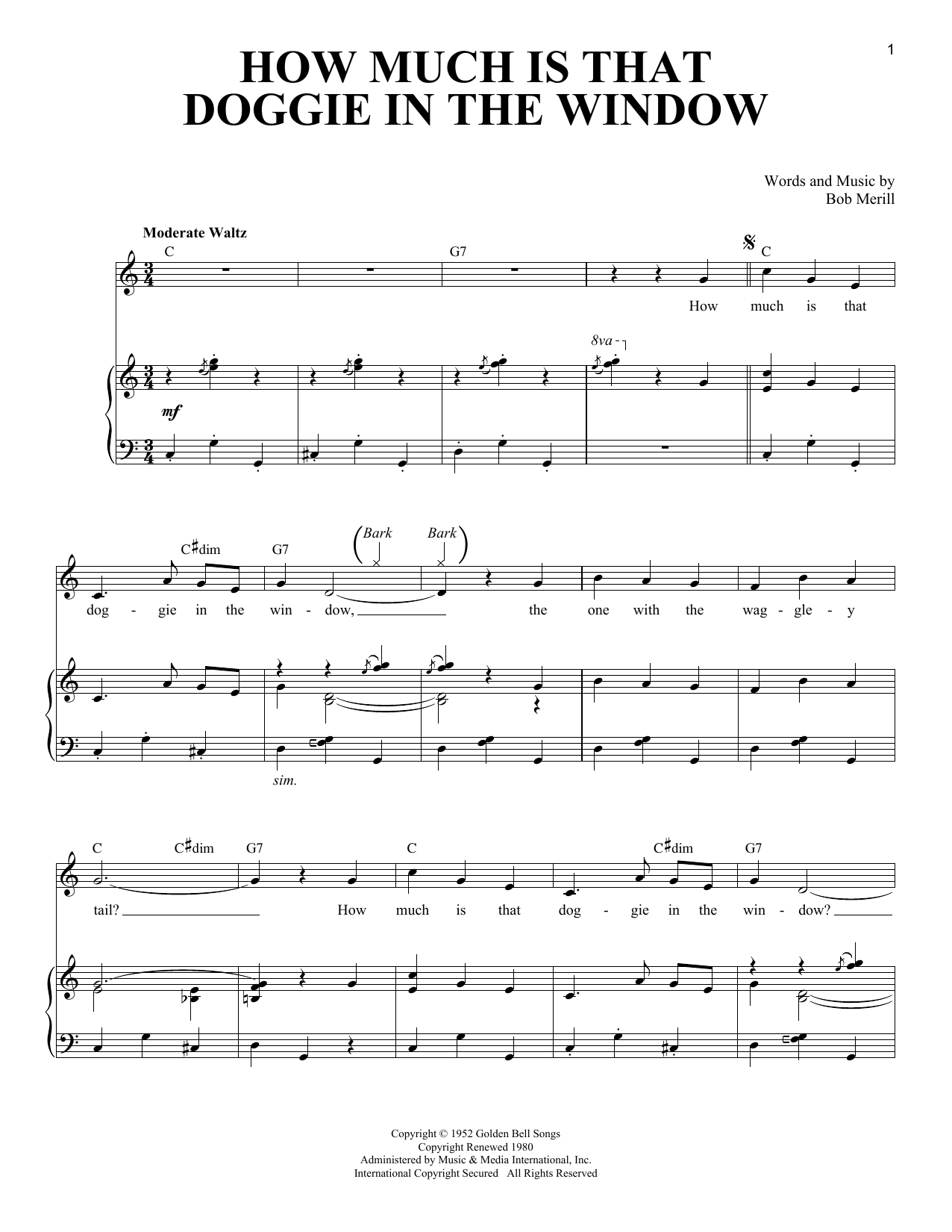 Download Bob Merrill How Much Is That Doggie In The Window Sheet Music