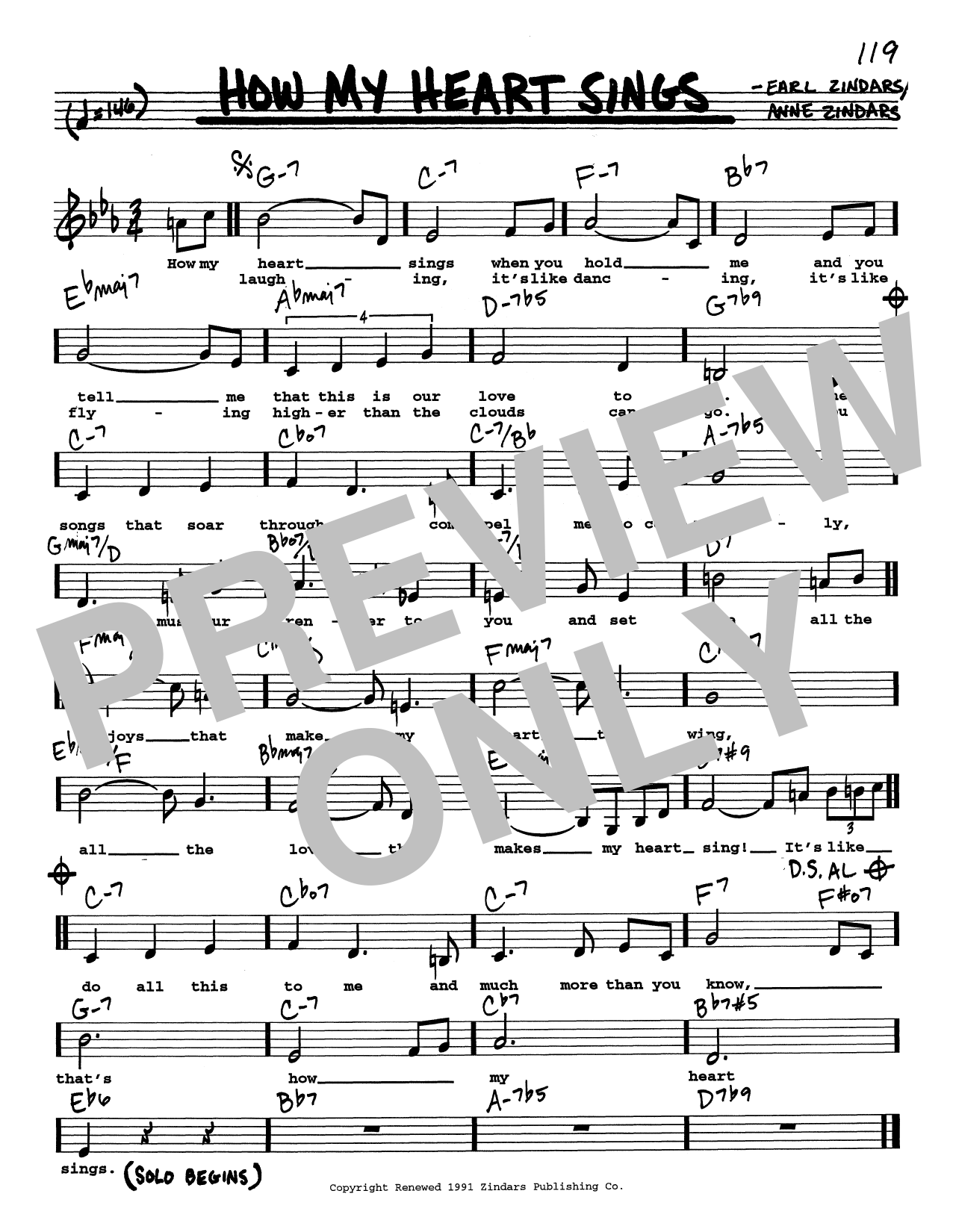 Earl Zindars How My Heart Sings (Low Voice) sheet music notes printable PDF score