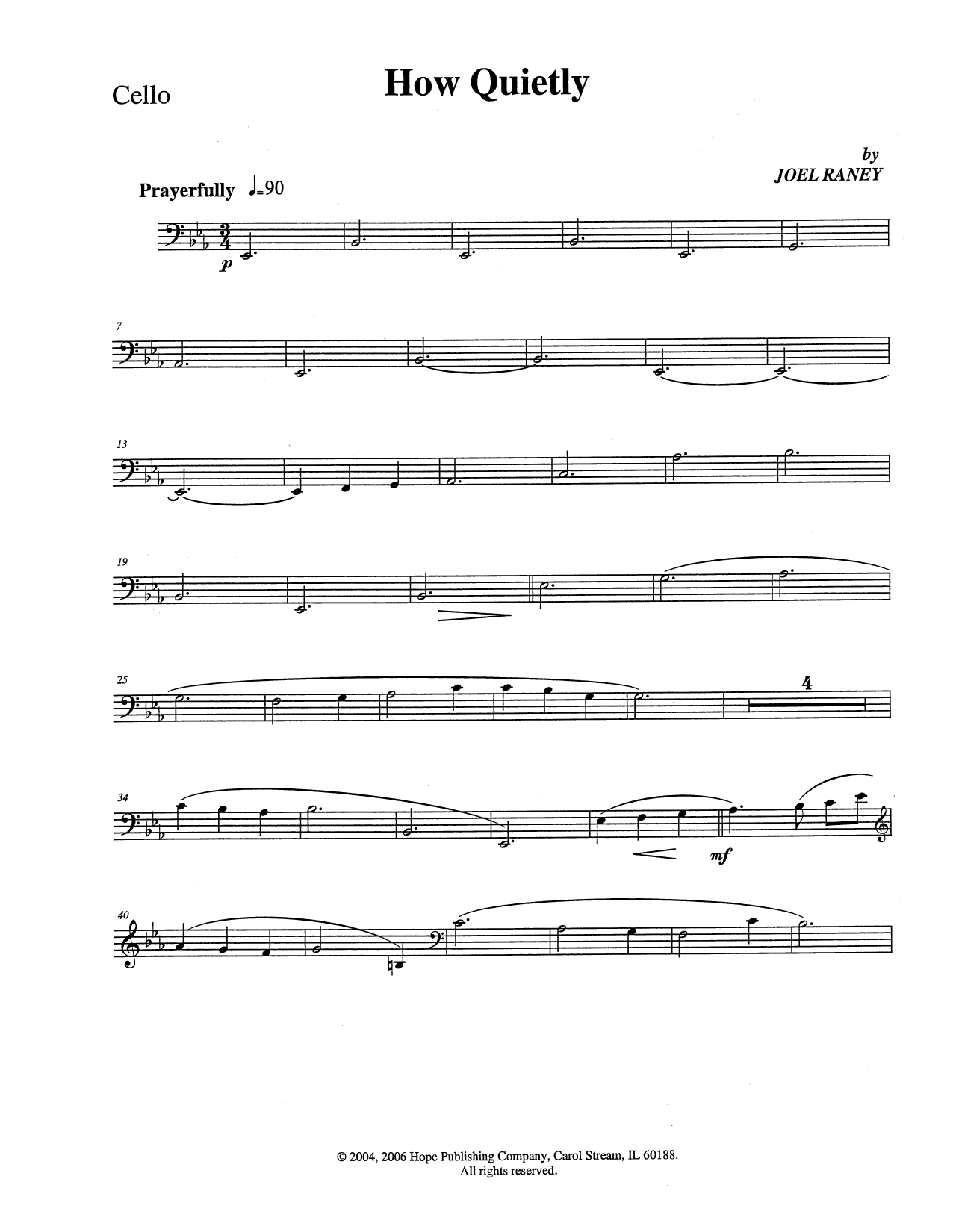 Download Joel Raney How Quietly - Cello Sheet Music